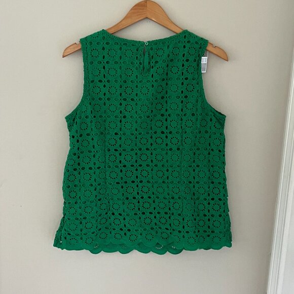 Talbots Eyelet Sleeveless Top Size 14 Green Blouse Summer Cotton Shell - Picture 5 of 6